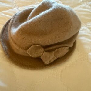 Galleries Lafayette Paris 100% wool Tan Hat with Bow Accent